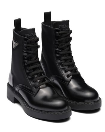 Prada Women's Brushed-leather And Re-Nylon Boots Black