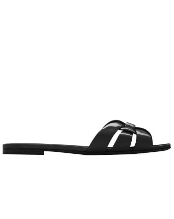 Saint Laurent Women's Tribute Mules In Patent Leather Black