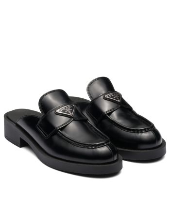 Prada Women's Brushed Leather Mules Black